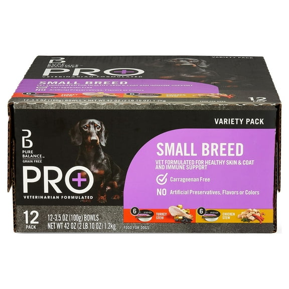 Pure Balance Pro+ Small Breed Turkey and Chicken Stew Variety Pack Wet Dog Food 3.5oz Cups (12 Pack)