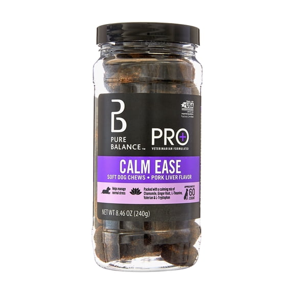 Pure Balance Pro+ Veterinarian Formulated Calm Ease for Dogs, Pork Liver Flavor, 60 Count Soft Chews