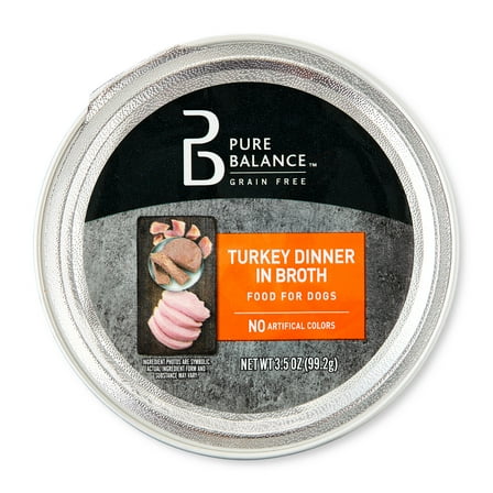 Pure Balance Grain-Free Wet Dog Food, Turkey Dinner in Broth, 3.5 oz Tray