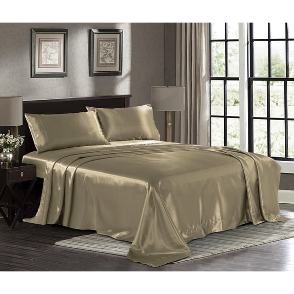 Pure Bedding 4-Piece 1800 Thread Count Taupe Microfiber Bed Sheet Set, Full – Deep Pocket