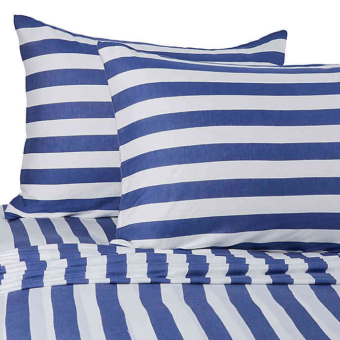 Pure Beech Jersey Knit Modal Stripe Twin Sheet Set in Navy