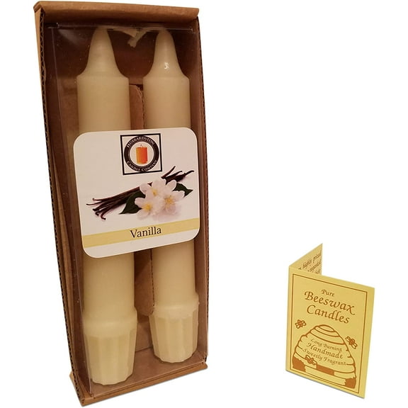Pure Beeswax 6 inch Vanilla Scented Colonial Taper  Pair, Hand Poured by