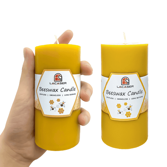 Pure Beeswax Pillar Candles Set of 2, Size 2"x4", 40 Hour Burn Time Each,80 Hours for Set, Unscented Candles, Yellow(Raw)