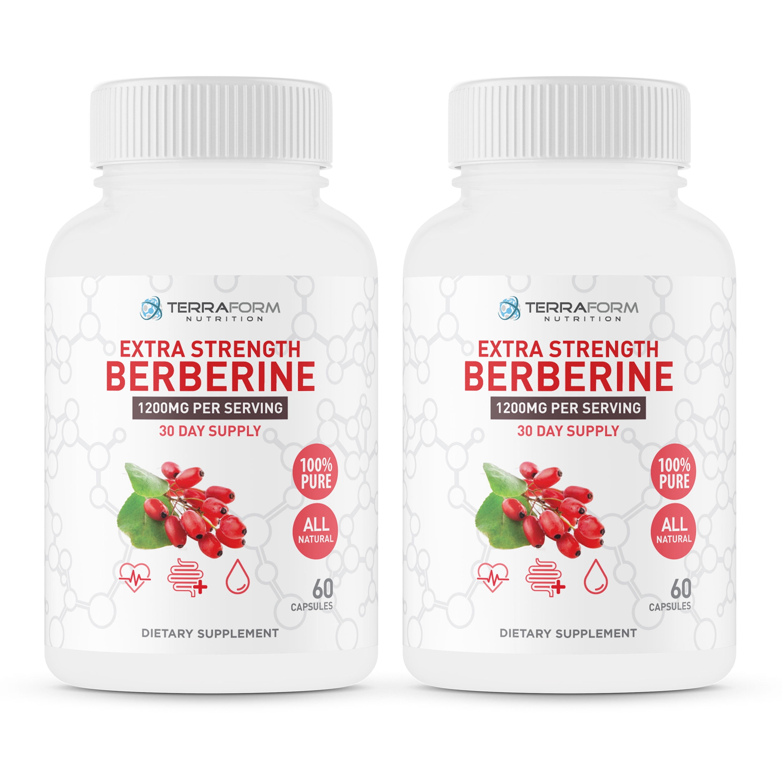 Berberine HCL 1200mg Daily - High Potency Pure Berberine Supplement 600mg per Capsule - 60 Capsules - Supports Metabolic Health, Energy & Wellness - Made in USA - 2 Pack