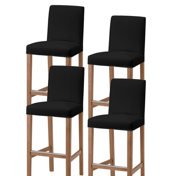 Pure Black Bar Stool Covers Set of 4, Simple Solid Color Stretch Washable Bar Chair Covers with Backs, Removable Pub Counter Height Chair Cover for Kitchen Dining Room Cafe