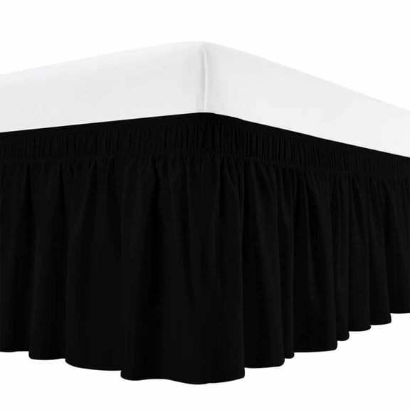 Pure Black Bed Skirt Cal King Size, Simple Solid Color Wrap Around Bed Skirting with Adjustable Elastic Strap, Dust Ruffled Pleated Bedskirts 18 Inch Drop for Bedroom Cal King Beds