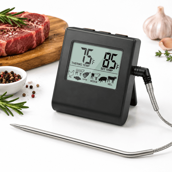 Pure Black Digital Meat Food with Large LCD Display for Cooking