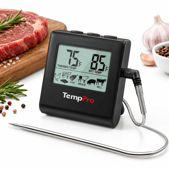 Pure Black Digital Meat Food with Large LCD Display for Cooking