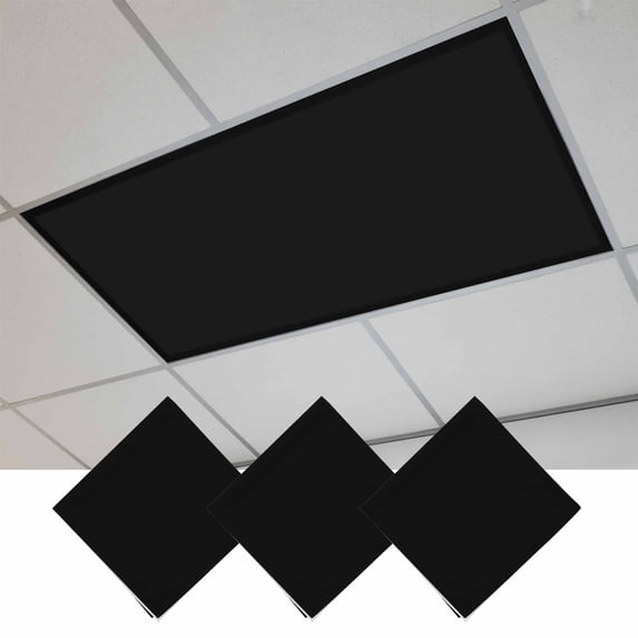 Pure Black Fluorescent Light Covers, Simple Solid Color Magnetic Light Covers for Ceiling Lights, Fluorescent Ceiling Shade Filters for Classroom Bedroom Office 4x2Ft x 3PCS