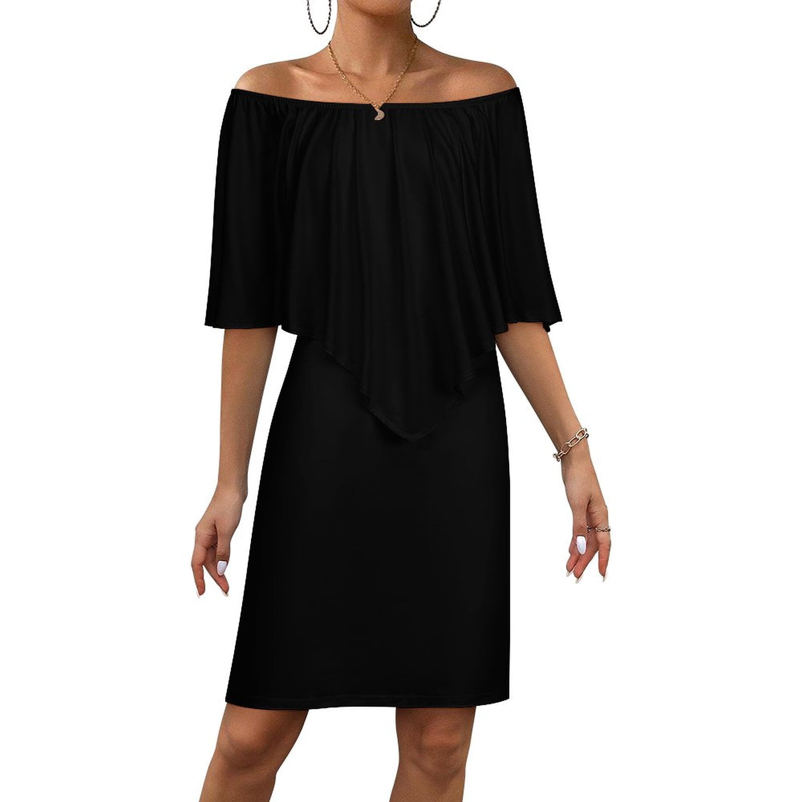 Pure Black Noble Women's Off The Shoulder Ruffles Summer Wedding Guest ...