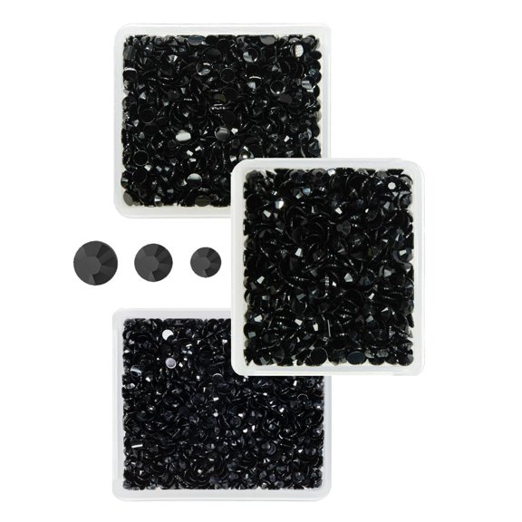 Pure Black Resin Rhinestones for Crafting 3mm 4mm 5mm Flatback Jelly Stones Bulk SS10 SS16 SS20 Non-Hotfix Diamonds Gems for Nails Face Eyes Makeup Body Mugs Tumblers DIY Crafts Clothes Shoes