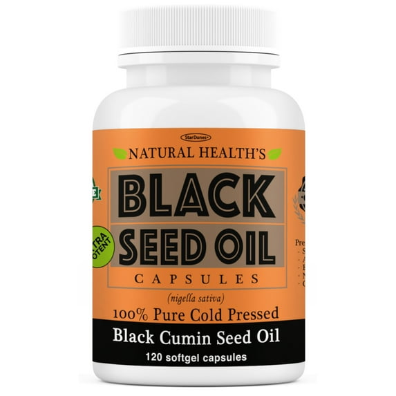 Pure Black Seed Oil Capsules 1000mg per serving - 120 Capsules - Supplement Pills to Support Healthy Blood Sugar, Blood Pressure, Cholesterol, Healthy Skin, Hair, and Nail, Cold Pressed, Non GMO