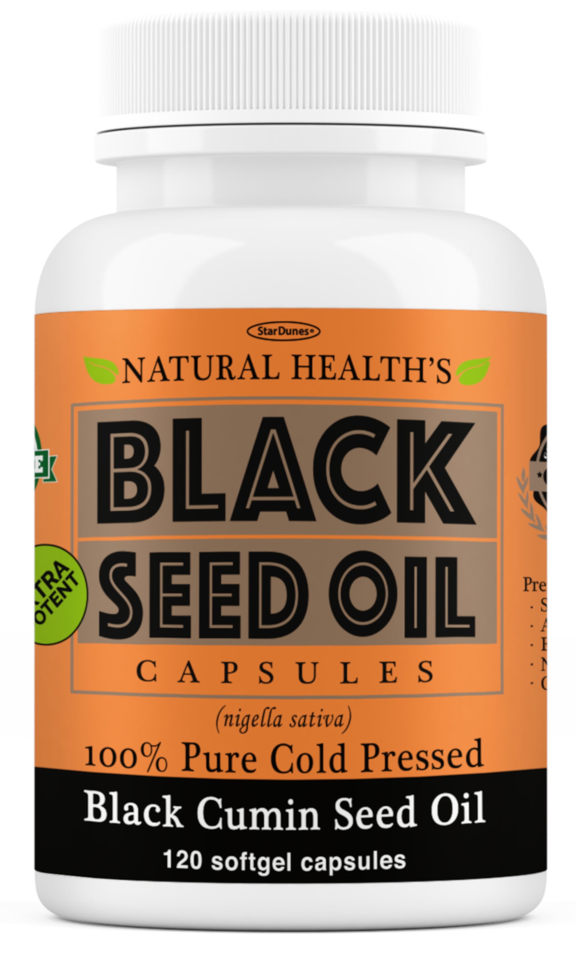 Pure Black Seed Oil Capsules 1000mg per serving - 120 Capsules - Supplement Pills to Support Healthy Blood Sugar, Blood Pressure, Cholesterol, Healthy Skin, Hair, and Nail, Cold Pressed, Non GMO