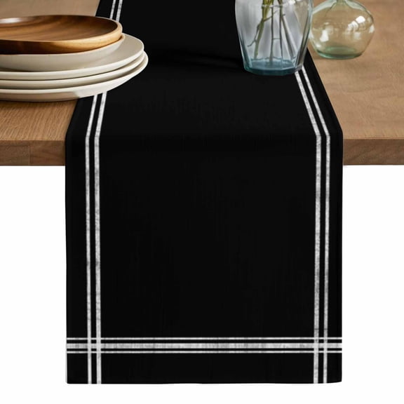 Pure Black Table Runner, Simple Solid Color Washable Cotton Linen Table Runners 36 Inches Long, Dresser Scarf Runner for Nightstand/End Tables/Round Tables 13''x36''