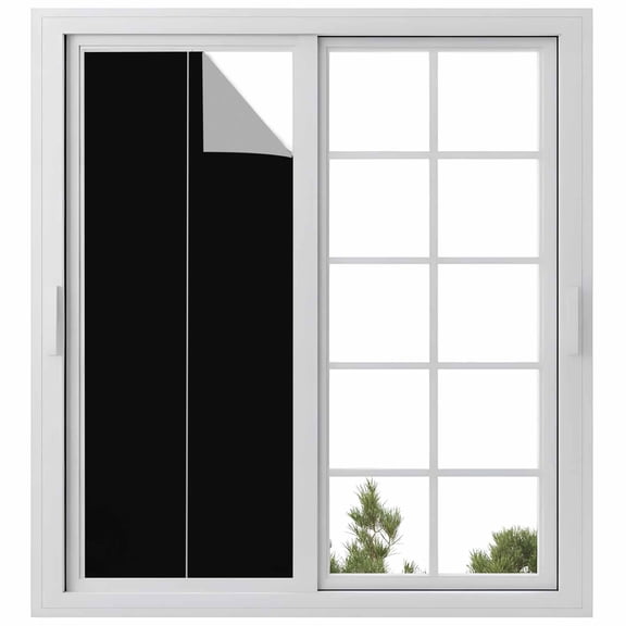 Pure Black Window Privacy Film, Simple Solid Color Static Cling UV Sun Blocking Heat Control Window Tint Day and Night, Non-Adhesive Reusable One Way Windows Privacy Cover 23.6''x59''