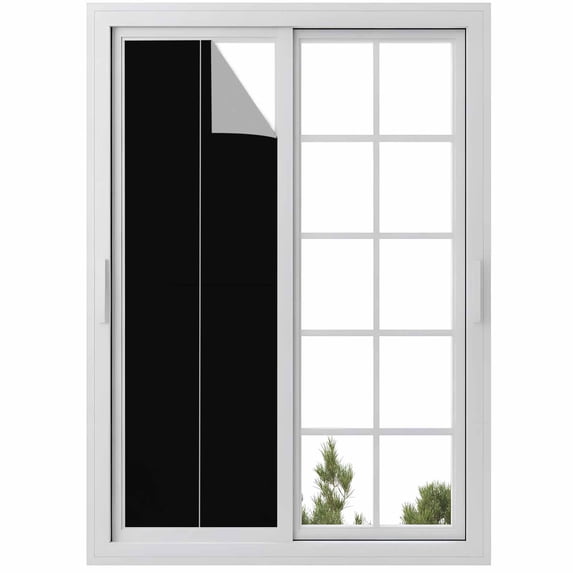 Black Window Privacy Film, Solid Color Farmhouse Black Static Cling UV Sun Blocking Heat Control Window Tint Day and Night, Non-Adhesive Reusable One Way Windows Privacy Cover 17.7''x78.7''