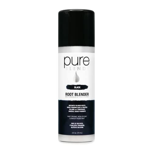Pure Blends Black Root Blender Concealer & Touch Up Spray Blend Roots Hide Thinning Hair & Create Volume With Temporary Mineral Base Pigment Fast Drying, Non Sticky & Water Resistant 2.5 Oz