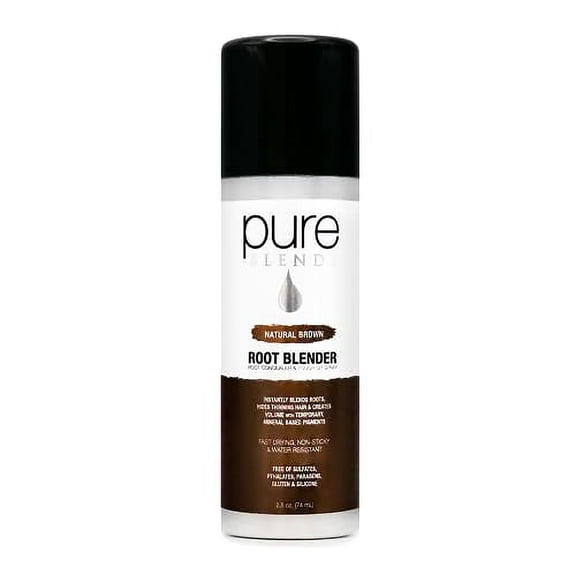 Pure Blends Natural Brown Root Blender Concealer & Touch Up Spray Blend Roots Hide Thinning Hair & Create Volume With Temporary Mineral Base Pigment Fast Drying, Non Sticky & Water Resistant 2.5 Oz