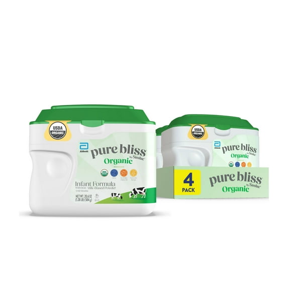Pure Bliss by Similac Organic Powder Baby Formula, USDA-Certified Organic, 20.6-oz Tub, Pack of 4