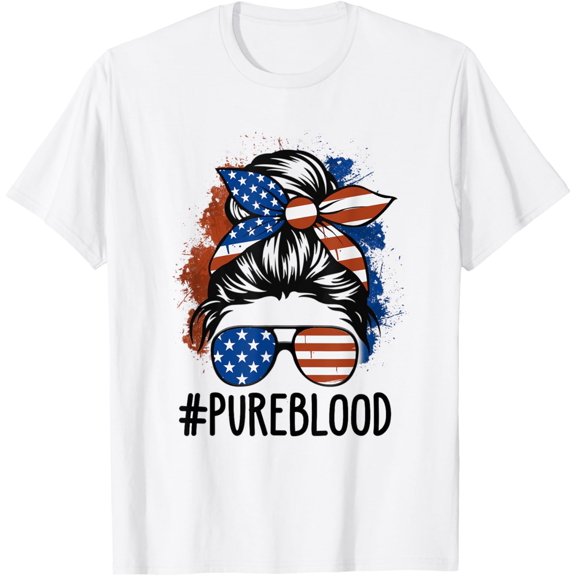 Pure Blood Movement Messy Bun Skull #Pureblood Freedom T-ShirtMen and women, White T-shirt, size: Extra large