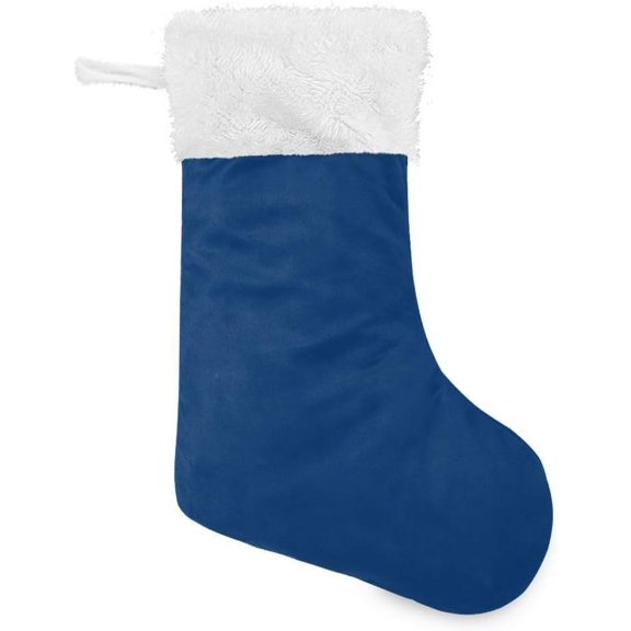 Pure Blue Christmas Stockings White Plush Cuff Christmas Stocking Children's Candy Christmas Socks for Family Christmas Party Decorations(17.7Inch, 1Pack) Holiday Gift Decor