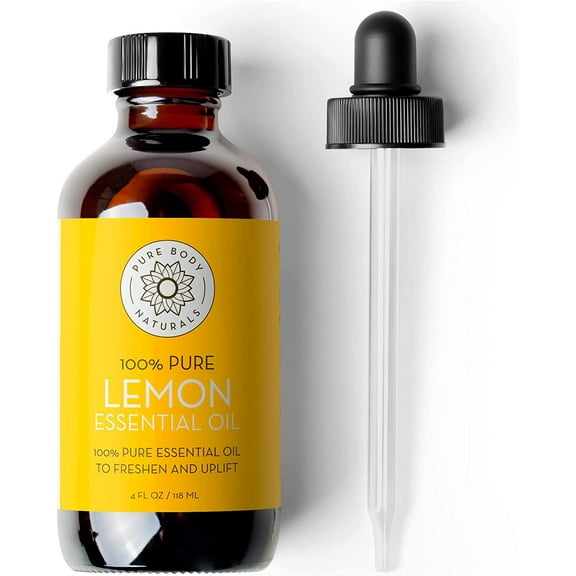 Pure Body Naturals 100% Pure Lemon Essential Oil for Diffuser, Laundry Scent, Degreaser - 4 fl oz