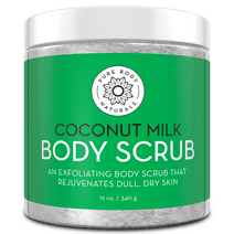 Pure Body Naturals Coconut Milk Body Scrub with Dead Sea Salt, Moisturizing Exfoliant 12 fl oz