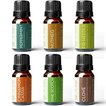 Pure Body Naturals Winter Essential Oils Set x6, Cinnamon, Fir, Clove, Pine, Nutmeg, Peppermint 10ml