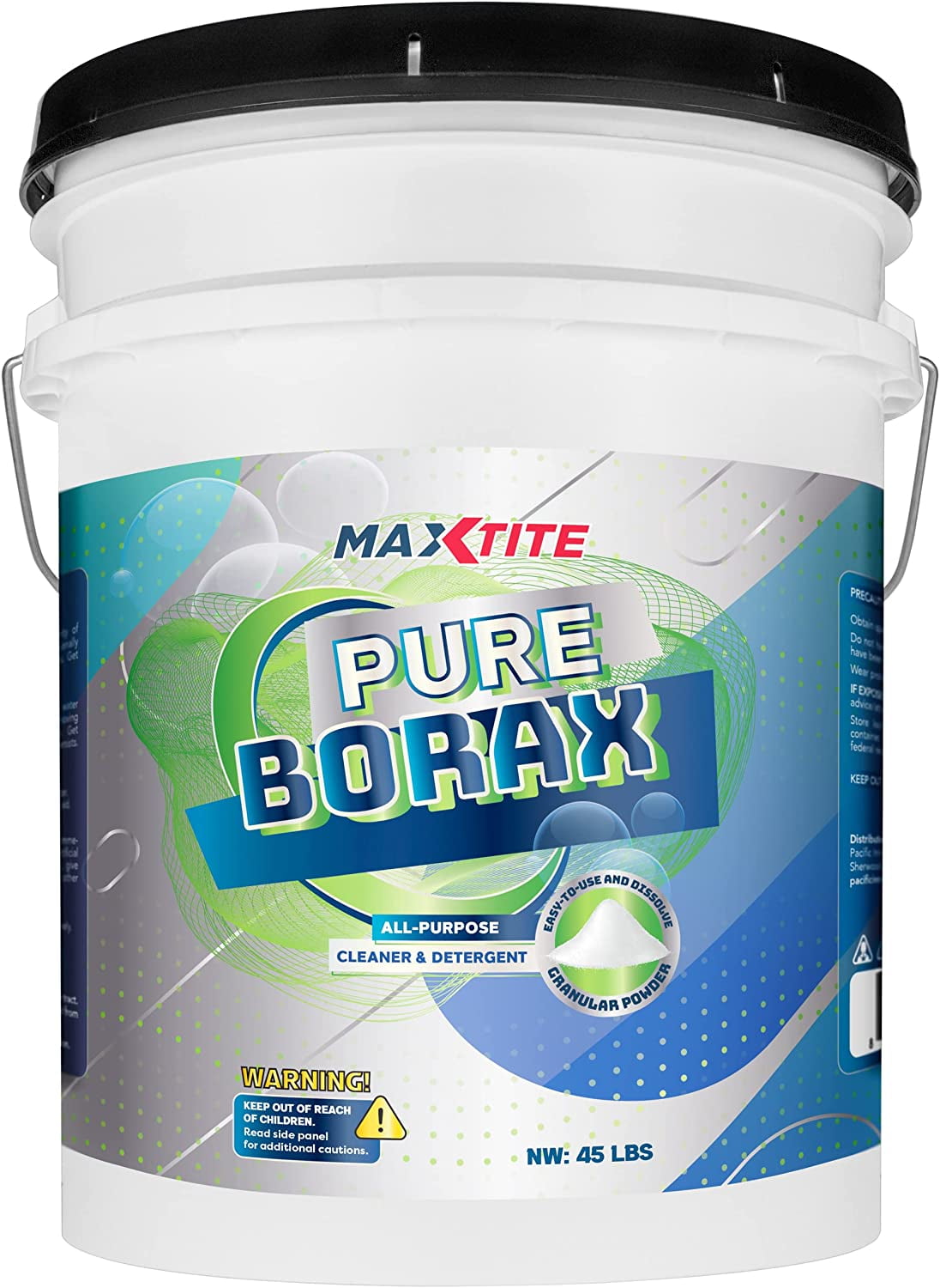 Pure Borax (45 lbs) - Multipurpose Cleaning, Brightening and Freshening Powder for Surfaces, Laundry, Grime and More - Resealable Container - Made in USA