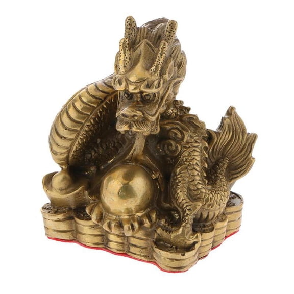 Pure Brass Chinese Fengshui Decor Zodiac Animal Dragon Statue Symbol