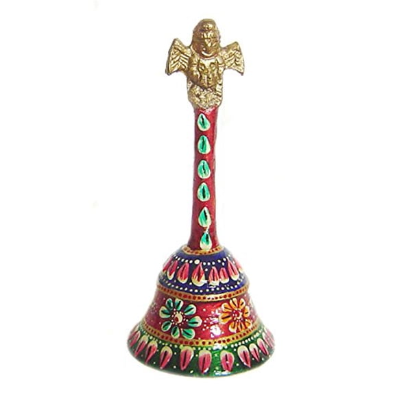 Pure Brass Dinner Bell Decorated Indian Handicraft Article Pooja Bell Ornament Multicolor 5 Inch