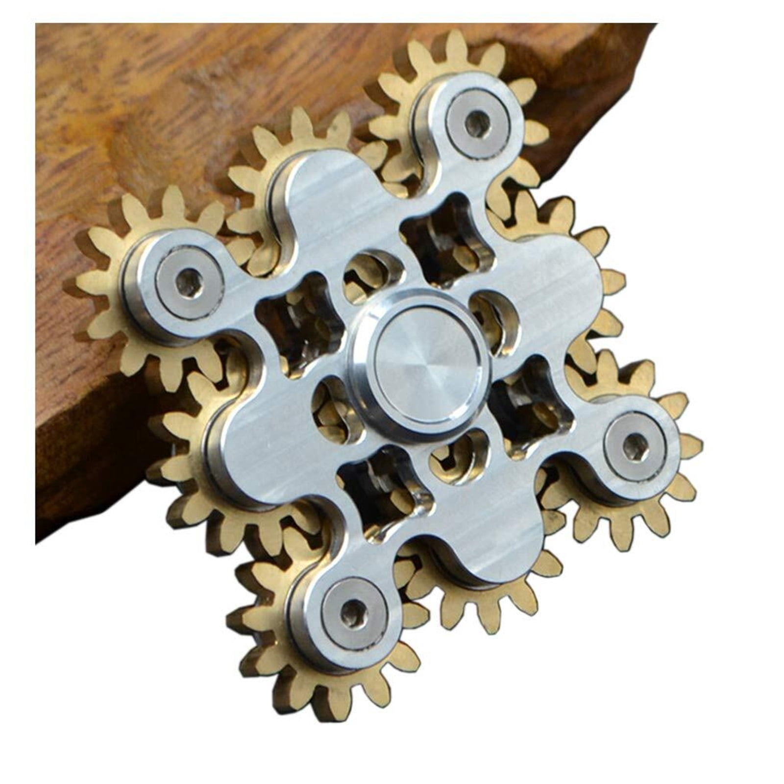 Pure Brass Fidget Spinner Gears Linkage Fidget Metal DIY Hand Spinner Spins Long Time EDC Focus Meditation Break Bad Habits ADHD with Multiple Premium Bearings (13 Bearings White)