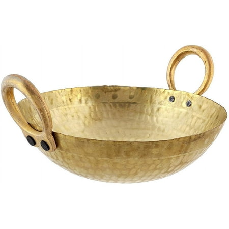 Pure Brass Hand Made Heavy Kadai - Kadhai For Cooking 2 Liters, 10x 3.5 Inch | Extra-thick Durable Body