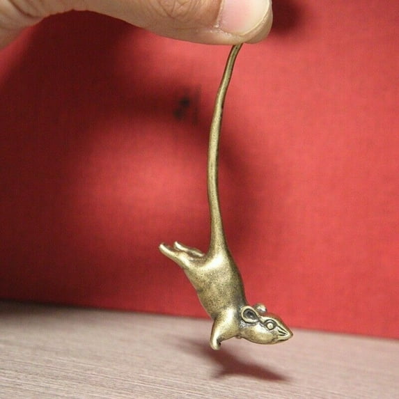 Pure Brass Long Tail Zodiac Mouse Statue Rat Tea Pet Miniature Ornament Vintage