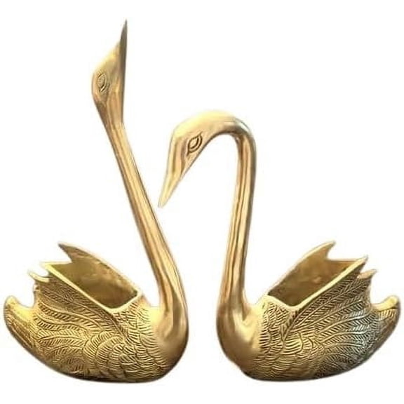 Pure Brass Metal Swan Pair of Swans for Good Luck and Love|Candle Holder for Home Decor Tabletop Living Room