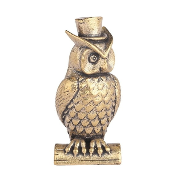 Pure Brass Owl Figurine Handmade Sculpture Antique Collectible Art for Home Desk Table Decoration