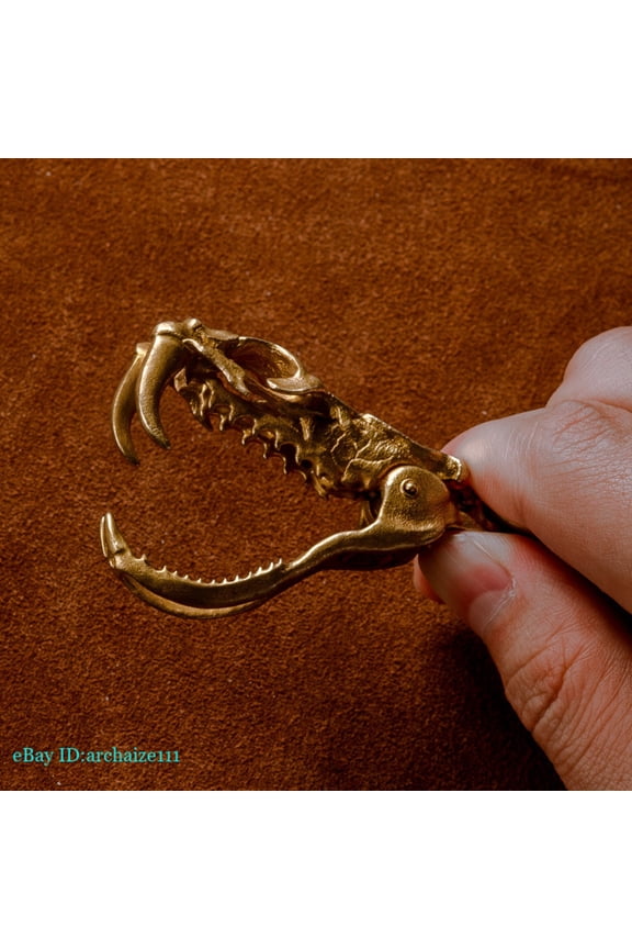 Pure Brass Snake Skull Ringing Tail Keychain Retro Pendant Car Pendant -