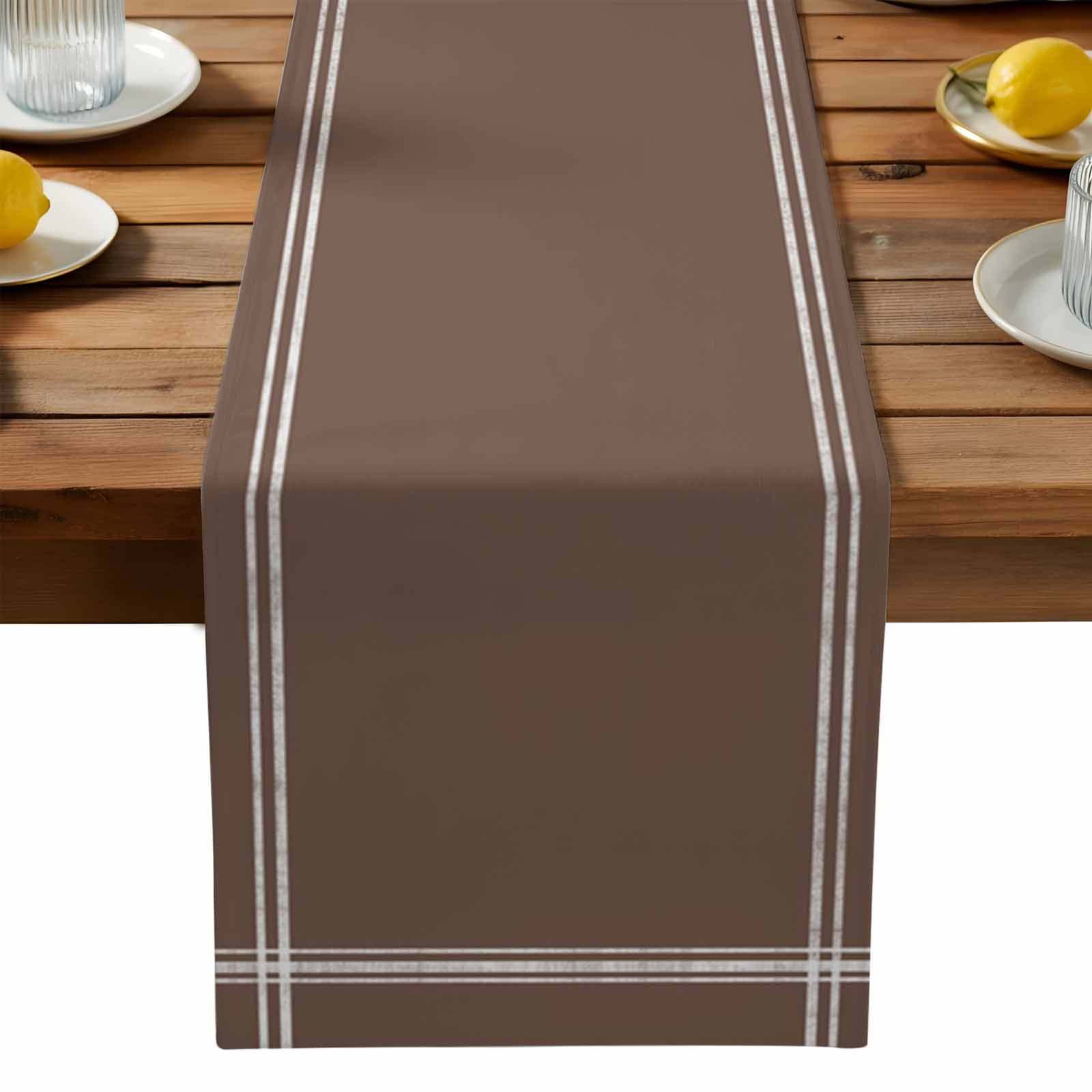 Pure Brown Cotton Linen Table Runner for Dining Kitchen, Simple Solid Color Wedding Outdoor Party Tablerunners Decoration, Dresser Scarf Coffee Tablecloth Runners 13x120 Inches