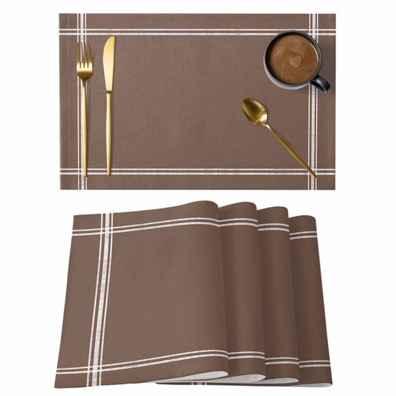 Pure Brown Placemats Set of 2, Cotton Linen Fabric Place Mats, Simple Solid Color Washable Decorative Table Mats Protector for Home Kitchen Dining Wedding Party Coffee Tables