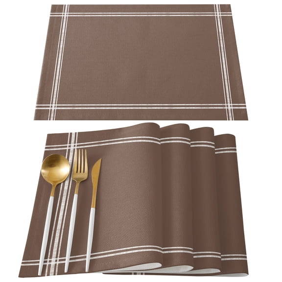 Pure Brown Placemats Set of 4, Simple Solid Color Placemats for Dining Table, Place Mats for Kitchen Tabletop, Waterproof Wipeable Dining Table Mats Set