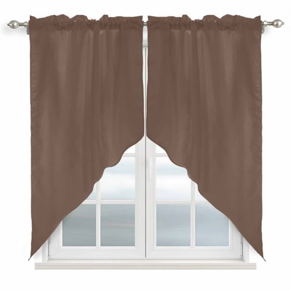 Pure Brown Swag Curtain Valances, Simple Solid Color Kitchen Valance for Window, Rod Pocket Topper Drapes for Bedroom Bathroom Basement 2 Panels Window Treatment 36"x45"
