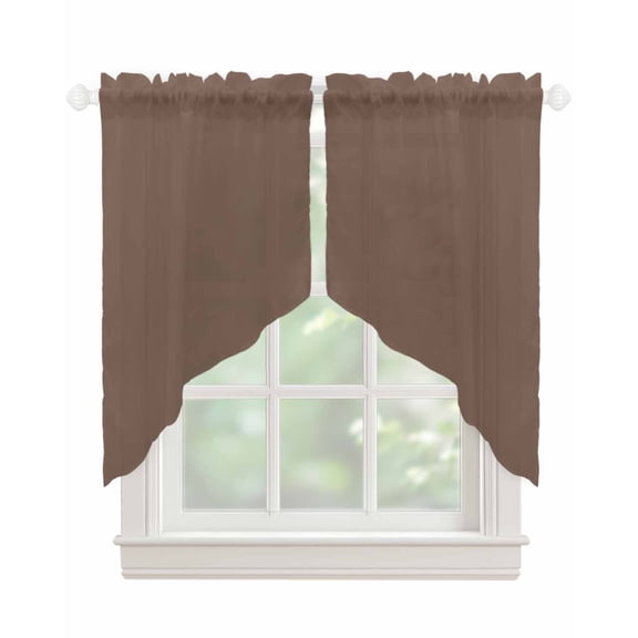 Pure Brown Swag Valances for Windows, Simple Solid Color Rod Pocket Sheer Valances for Small Windows, Swag Toppers Light Filtering for Kitchen Living Room 2 Panels 36''x36''