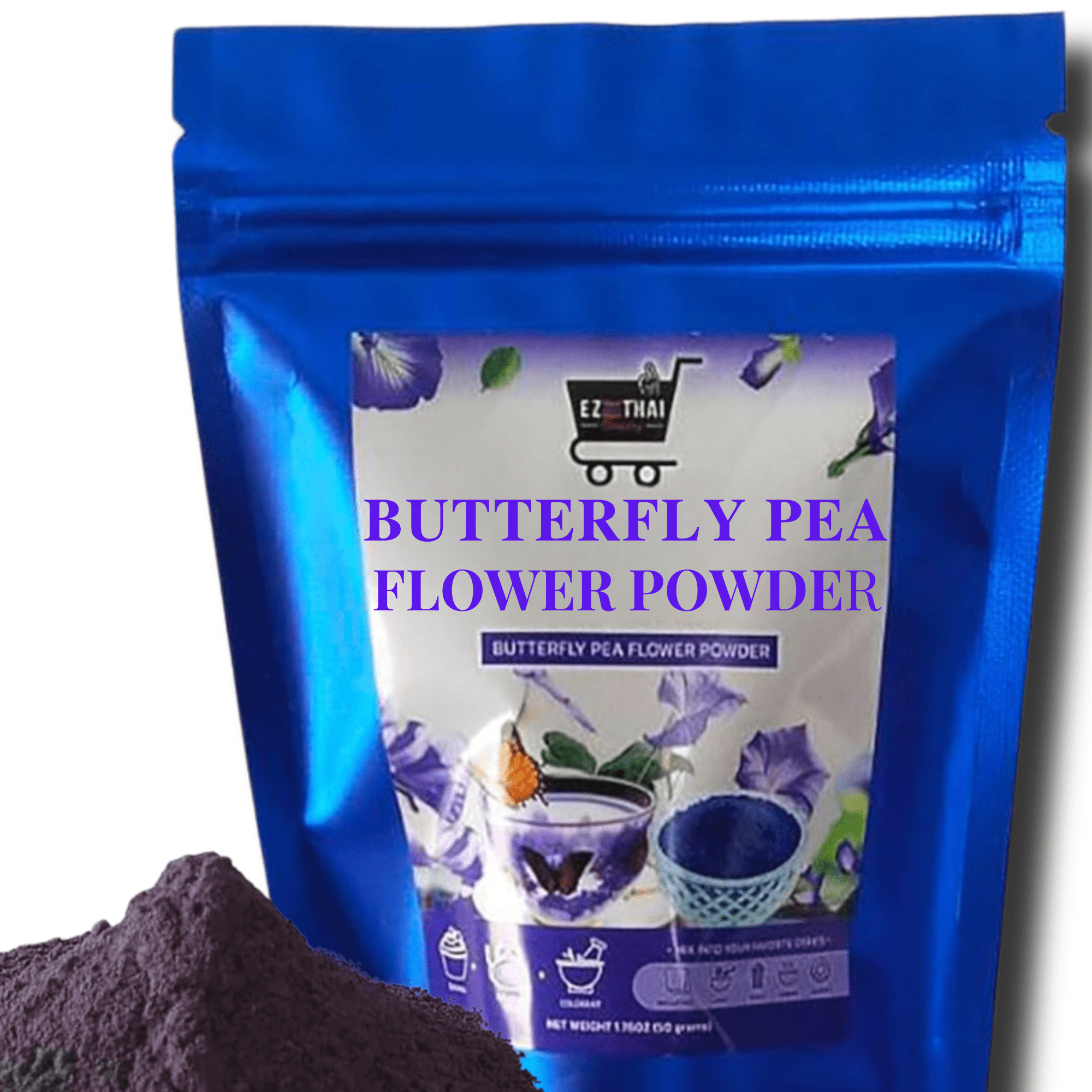 Pure Butterfly Pea Flower Powder 1.76oz (50g) | 100% Natural Blue Herbal Tea | Vibrant Color For Drinks & Food | Natural Food Coloring | Authentic Thai Local Farmer Origin