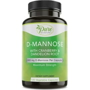 Pure By Nature D-Mannose with Cranberry and Dandelion Root, 600mg, with Dandelion Extract for Natural Urinary Tract Relief, 120 Capsule