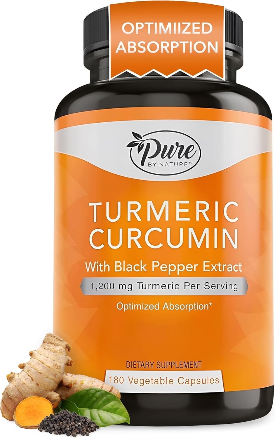 Pure By Nature Turmeric Curcumin with Black Pepper 1200 mg Capsules (180 Count)