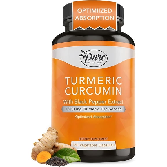 Pure By Nature Turmeric Curcumin with Black Pepper 1200 mg Capsules (180 Count)