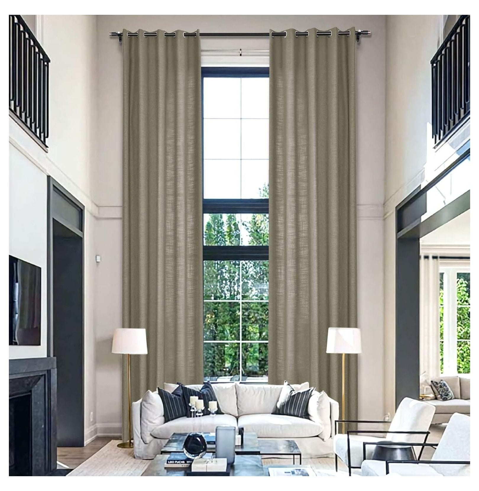 Pure Cahmere Extra Long Curtains 108-inch to 288-inch Length Flax