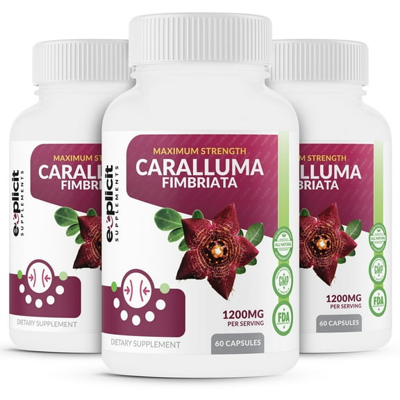 Pure Caralluma Fimbriata 1200mg Max Strength  Appetite Suppressant, Increase Fat Burn, Weight Loss Supplement, Non-Stim - for Men & Women  3 Pack