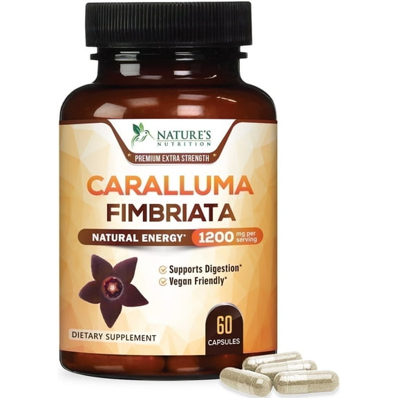 Pure Caralluma Fimbriata Extract Highly Concentrated 1200mg - Natural Caralluma Fimbriata Capsules Endurance Support, Best Vegan Supplement for Men & Women, Non-GMO - 60 Capsules