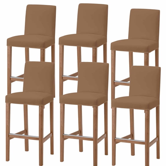 Pure Caramel Bar Stool Covers - Stretch Dining Chair Covers Set of 6, Modern Solid Color Minimalist Art Bar Chair Cover Removable Counter Stool Pub Chairs Slipcovers Protectors for Kitchen/Cafe